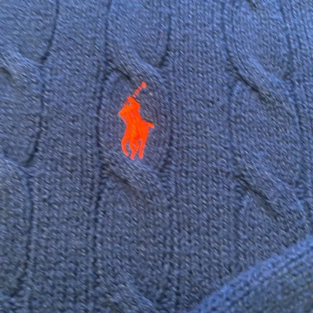Polo by Ralph Lauren Navy Cable-Knit Crewneck Sweater with Red Logo